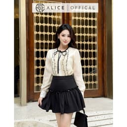 Thumbnail Set Váy Nữ Tiểu Thư Chất Tơ Crep Mềm Mại Alice, Áo Dài Tay Bồng Nhẹ Cổ Phối Bèo Dọc Kèm Chân Váy Chéo Rubi S788 2