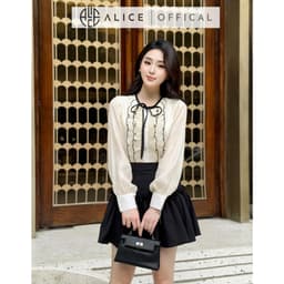 Thumbnail Set Váy Nữ Tiểu Thư Chất Tơ Crep Mềm Mại Alice, Áo Dài Tay Bồng Nhẹ Cổ Phối Bèo Dọc Kèm Chân Váy Chéo Rubi S788 3
