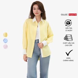 Thumbnail Áo sơ mi nữ GILLEE phối cổ và tay áo trắng, dáng oversized, sơ mi form rộng vải kate lụa FAS351 1