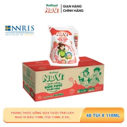 Thumbnail NuVi Thùng Thức Uống Sữa Tươi Trái Cây Vị Dâu 110ml (Túi 110ml x 24) 1
