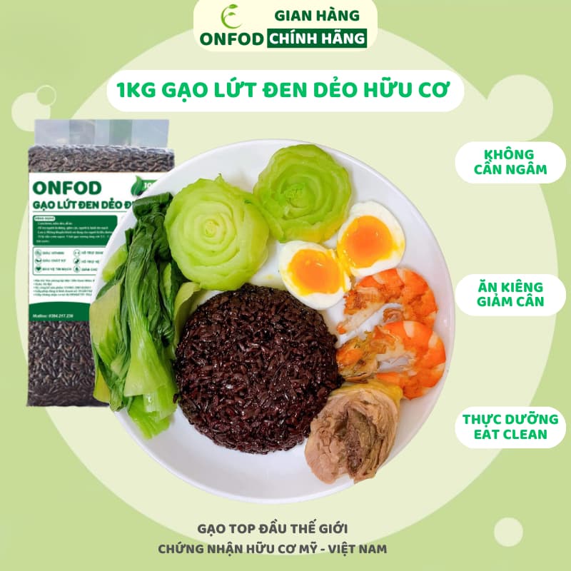 Ảnh Gạo lứt đen dẻo điện biên organic ONFOD dành cho người giảm cân, thực dưỡng, ăn kiêng, tiểu đường, béo phì 500g 1kg 1