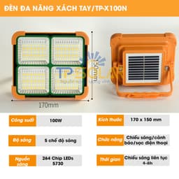 Thumbnail {QUÀ TẶNG} Đèn cầm tay đa năng 3 màu ánh sáng năng lượng mặt trời TP Solar Công suất 100W TP-X100N 1