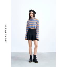 Thumbnail 412KN1001 - Áo len thiết kế len dệt kẻ ngang xanh be/hồng crop  ADORE DRESS 3