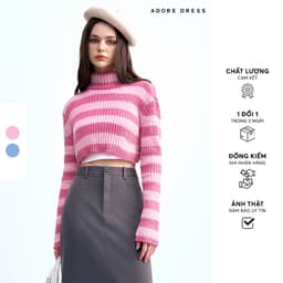 Thumbnail 412KN1001 - Áo len thiết kế len dệt kẻ ngang xanh be/hồng crop  ADORE DRESS 1
