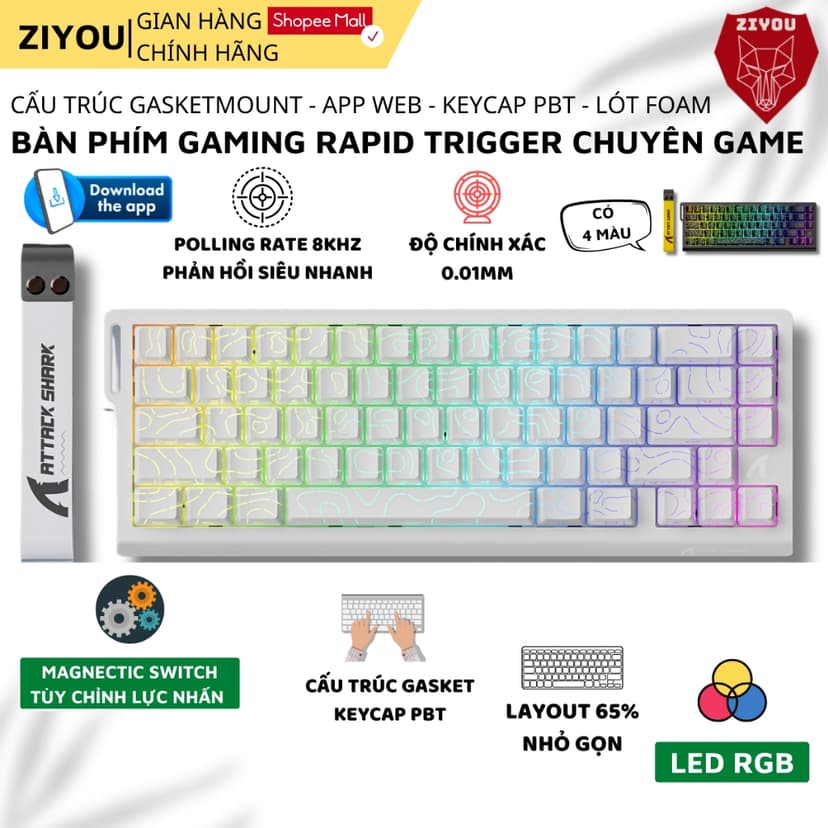 Ảnh Bàn Phím Cơ Rapid Trigger Ziyou Attack Shark X68 HE LED RGB Cao Cấp Chuyên Game 1