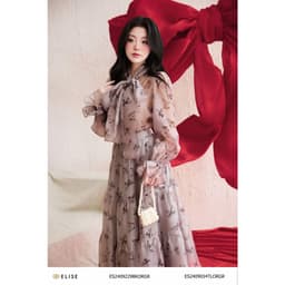 Thumbnail Áo sơ mi tơ ghi HT bướm nơ cổ thiết kế Elise ES2409034TLORGR 2