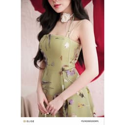 Thumbnail Đầm tơ xốp hoa xanh 2 dây thiết kế Elise FS2402065DIORPG 1