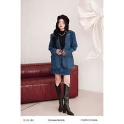 Thumbnail Áo vest jeans xanh ve đính logo thiết kế Elise FF2305223TUDEBL 1