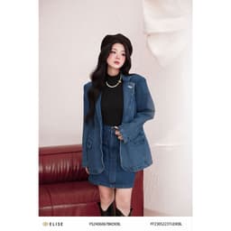 Thumbnail Áo vest jeans xanh ve đính logo thiết kế Elise FF2305223TUDEBL 3