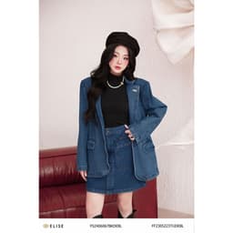 Thumbnail Áo vest jeans xanh ve đính logo thiết kế Elise FF2305223TUDEBL 2