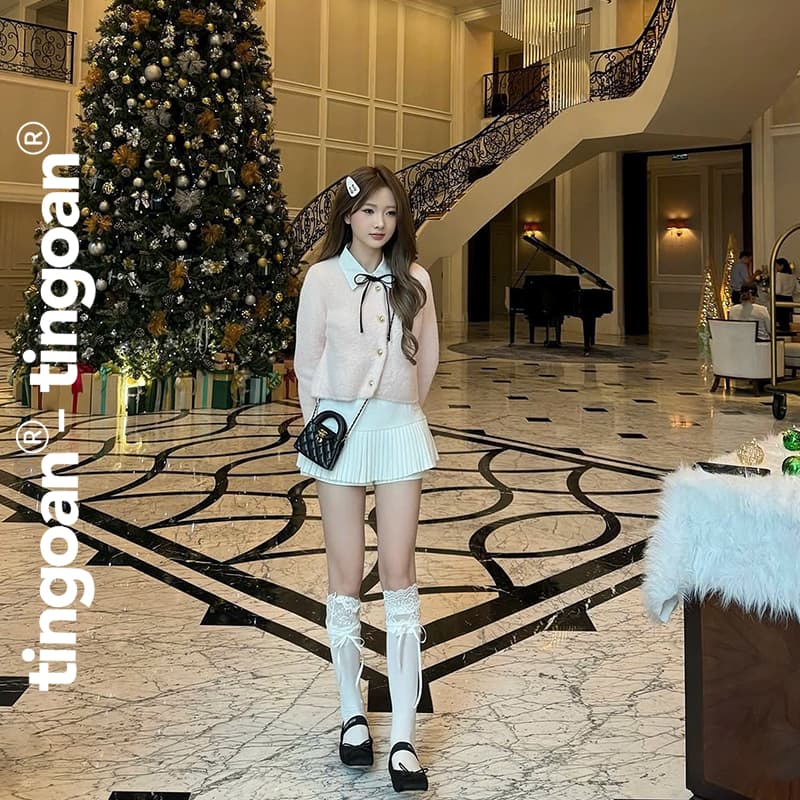 Ảnh TINGOAN® - Áo len lông bông hồng nhạt dáng lửng phối cúc kim loại LISA LOVE TOP/PK 1