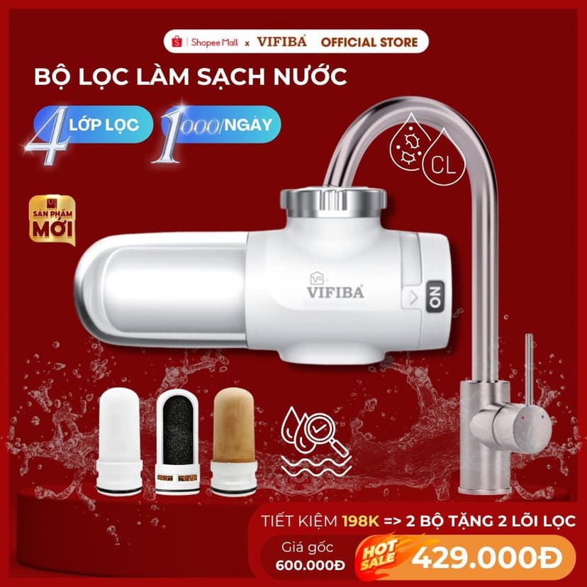 Ảnh Bộ lọc nước VIFIBA x Sanbee Khử CLO Vòi đầu Lọc làm sạch nước Bảo hành 12 tháng 1