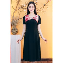 Thumbnail Đầm xòe trung niên cho mẹ - Cổ vuông tim tay ngắn - Màu Đen - TTV Store thời trang nữ TTV1824 2