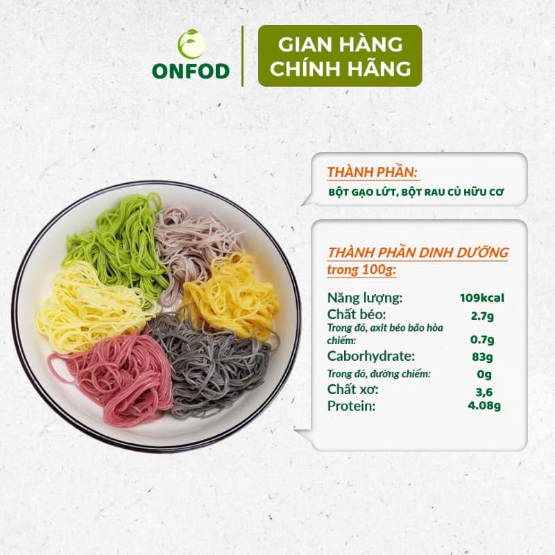 Ảnh Bún khô gạo lứt, bún rau củ ngũ sắc hữu cơ ONFOD ăn kiêng giảm cân healthy food eat clean cho bé ăn dặm 4