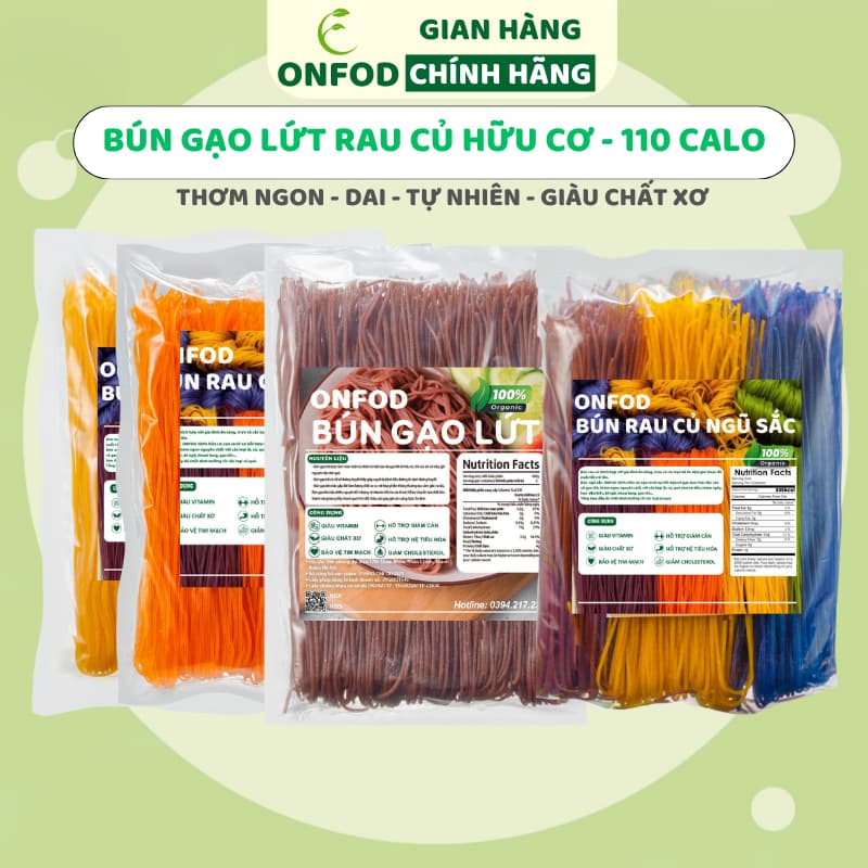 Ảnh Bún khô gạo lứt, bún rau củ ngũ sắc hữu cơ ONFOD ăn kiêng giảm cân healthy food eat clean cho bé ăn dặm 1