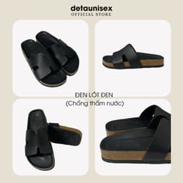 Thumbnail Dép Birken đế trấu chữ H nam nữ phong cách Detaunisex màu Đen lót Đen - DETA14F 1