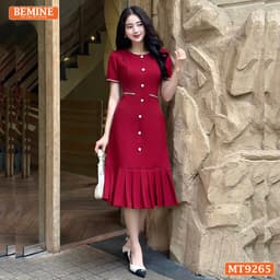 Thumbnail Đầm thiết kế cổ tròn đính nút dáng đuôi cá có xếp ly BEMINE MT9265 3