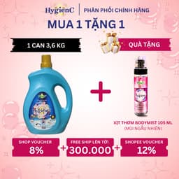 Thumbnail Nước Giặt Xả HygienC Plus Can 3,6Kg/Can Hương Nước Hoa Đánh Bay Mọi Vết Bẩn 1