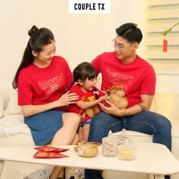 Thumbnail Áo Thun Tết 2025 Couple TX Tết 2025 In Kim Tuyến Chữ Health And Peace Vải Cotton Form Regular TS 439 3