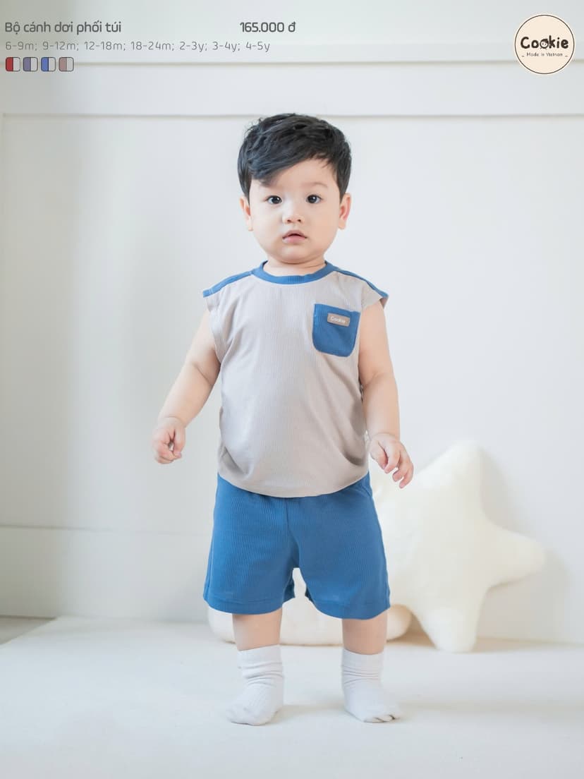 Ảnh Bộ Cộc Cho Bé Trai COOKIE, Bộ Cánh Dơi Phối Túi Từ 6 Tháng Đến 5 Tuổi 2025 2
