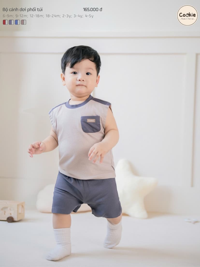 Ảnh Bộ Cộc Cho Bé Trai COOKIE, Bộ Cánh Dơi Phối Túi Từ 6 Tháng Đến 5 Tuổi 2025 4