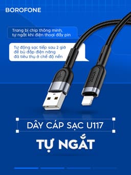 Thumbnail Dây cáp sạc Hoco X89 2.4A 12W  dành cho iphone ipad, cáp H-UPF01-GR bọc dù bên bỉ, dài 1 mét 1