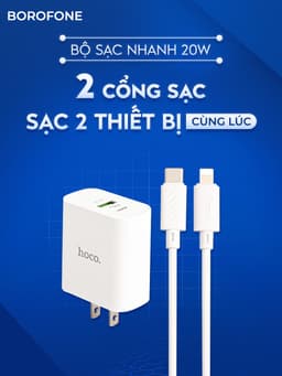 Thumbnail Bộ sạc nhanh iphone 20W Hoco 2 cổng sạc USB + cáp H-UPF01-GO TypeC chính hãng 1