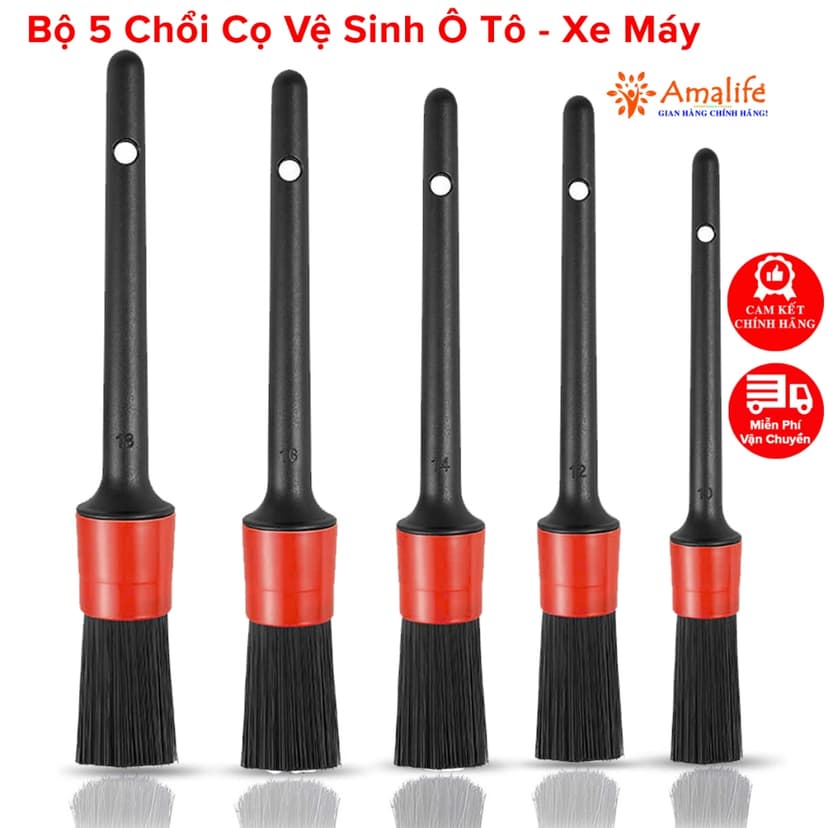 Ảnh Bộ 5 Chổi Cọ Vệ Sinh Ô Tô Xe Máy Đa Năng Amalife Cọ Rửa Khoang Máy Nội Thất Mâm Lốp 1