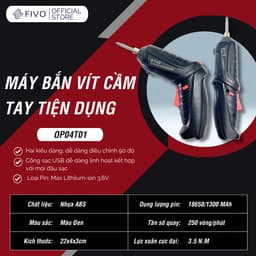 Thumbnail Máy Bắn Vít Cầm Tay Không Dây FIVO OP04, Linh Động 2 Kiểu Dáng, Tặng Kèm Dây Sạc Và 1 Đầu Vít, Nhỏ Gọn Tiện Dụng 2