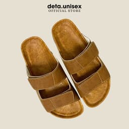 Thumbnail Dép Birken đế trấu nam nữ 2 quai ngang xé dán da sáp tái chế Detaunisex- DEBO25ND 1