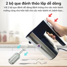 Thumbnail Máy đánh trứng Daewoo DWHM-831S với 5 tốc độ, công suất 250W kèm 4 que inox, bảo hành 12 tháng 2