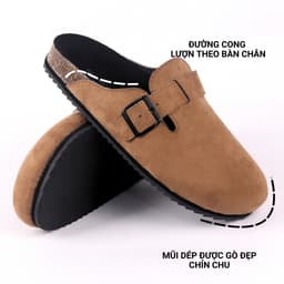 Thumbnail Dép đế trấu sục Boston nam nữ unisex quai ngang da lộn (Xám/ Kem/Bò) đi học công sở bigsize chính hãng Hishoo VNXK R109 3