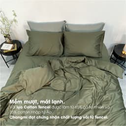 Thumbnail Bộ chăn ga lụa Tencel Cotton (Áo) Changmi Bedding 60S dày đặn, siêu mềm mượt và mát lạnh - Xanh Army 2