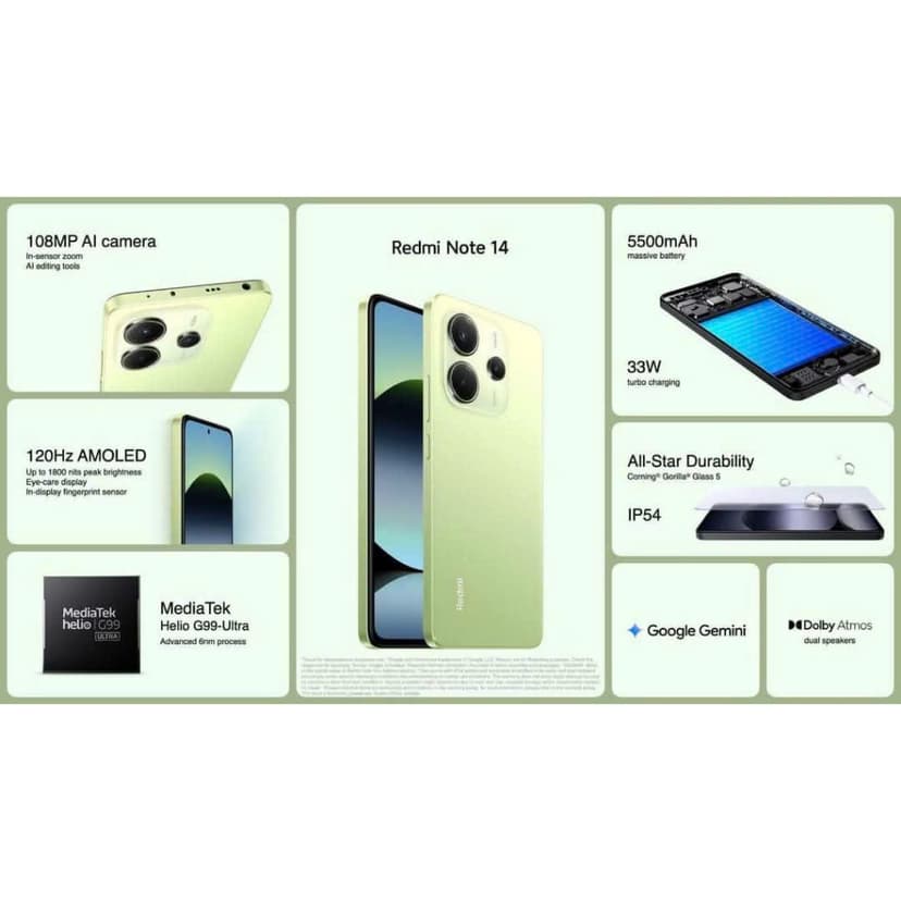 Ảnh Điện thoại thông minh Redmi Note 14 (6+128GB) | Màn hình 6.67" | Camera AI 108MP | G99-Ultra | Pin 5500mAh 3