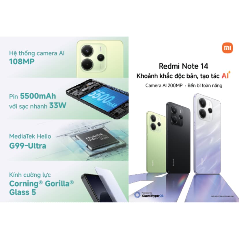 Ảnh Điện thoại thông minh Redmi Note 14 (6+128GB) | Màn hình 6.67" | Camera AI 108MP | G99-Ultra | Pin 5500mAh 2