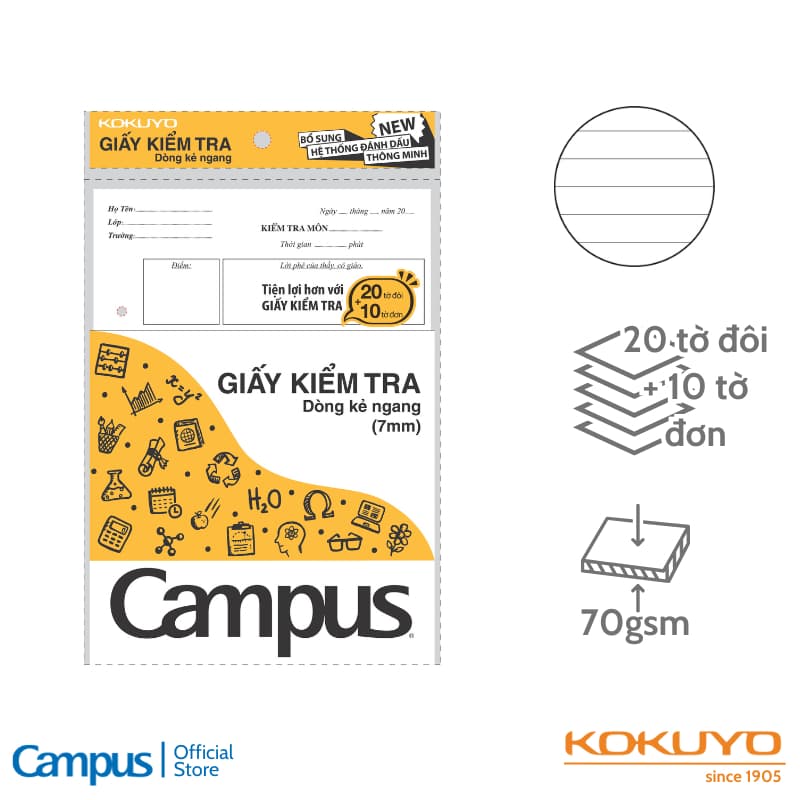 Ảnh Giấy Kiểm Tra Học Sinh Cấp 2 3 Khổ B5 Ruột Kẻ Ngang Có Chấm 7mm/ Kẻ Ngang 7mm Dạng Túi Tiện Lợi Chính Hãng Campus 1