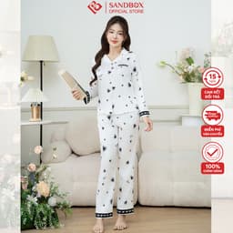 Thumbnail Đồ Bộ Nữ, Bộ Pijama Dài SANDBOX Đồ Bộ Lụa Vân Xước Thiết Kế Phối Họa Tiết BPD24004 2