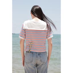 Thumbnail TheBlueTshirt - Áo thun sọc cổ V viền trắng thắt nơ cho nữ - Sailor T - Women 4