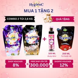 Thumbnail Combo 2 Túi Nước Giặt Xả HygienC Plus 2.6Kg/Túi Đậm Đặc Hương Nước Hoa Làm Sạch Vết Bẩn 1