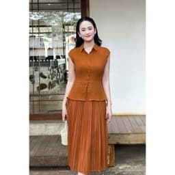 Thumbnail Đầm Xòe Peplum Dập Ly Dáng Dài, Váy Liền Thanh Lịch L63L24Q050 3