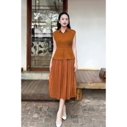 Thumbnail Đầm Xòe Peplum Dập Ly Dáng Dài, Váy Liền Thanh Lịch L63L24Q050 1