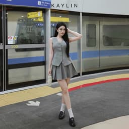 Thumbnail Set KAYLIN áo Gile phối váy xếp ly chất vải cotton tuýt si phong cách trẻ trung thanh lịch - N2414 3