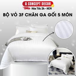 Thumbnail Bộ Vỏ Chăn Ga Gối 5 Món Cotton Lụa 3F A Concept Decor Sọc 3 Phân Cao Cấp Vỏ Thoáng Mát Sang Trọng Chuẩn Khách Sạn 5 Sao 1