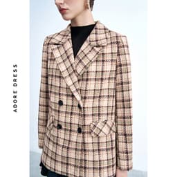 Thumbnail 412CO2001 - Áo khoác dạ dài dạ tech karo beige cổ 2 ve ADORE DRESS 3