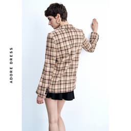 Thumbnail 412CO2001 - Áo khoác dạ dài dạ tech karo beige cổ 2 ve ADORE DRESS 2