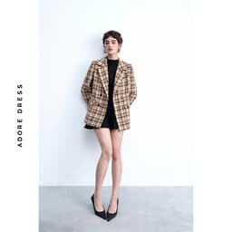 Thumbnail 412CO2001 - Áo khoác dạ dài dạ tech karo beige cổ 2 ve ADORE DRESS 4