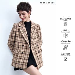 Thumbnail 412CO2001 - Áo khoác dạ dài dạ tech karo beige cổ 2 ve ADORE DRESS 1