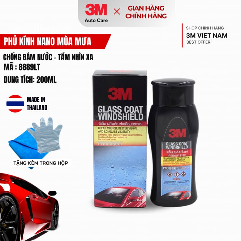 Ảnh Dung dịch chống bám nước kính xe 3M™ Glass Coat Windshield 3M 08889 LT 200ml 2