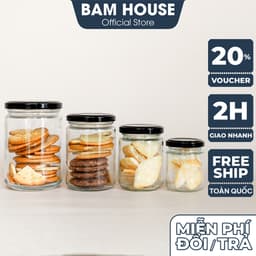Thumbnail Hủ thủy tinh tròn 350ml Bam House có nắp nhôm giúp bảo quản gia vị và thực phẩm tốt cao cấp HT03 1