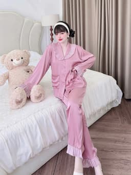 Thumbnail Đồ Ngủ Nữ Pijama Bigsize SOJUN Bộ Ngủ Lụa Latin Cổ Sam Phối Tơ Óng Cao Cấp  Size <65Kg 3